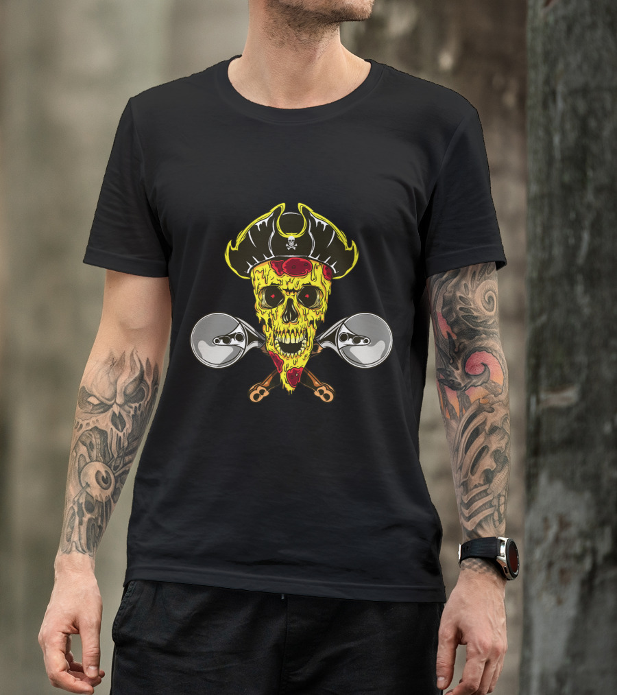 Pirate Skull Pizza With Crossed Wheel Cutters T-Shirt