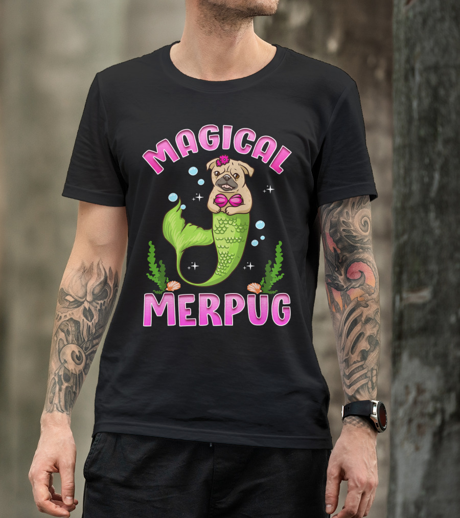 Magical Merpug Pug Dog With Mermaid Tail T-Shirt