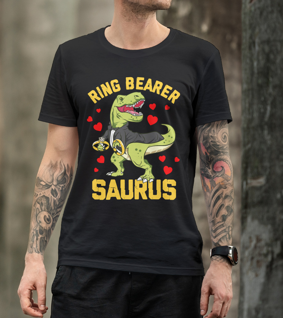 Ring Bearer Saurus Rex Wedding Party Hearts T-Shirt