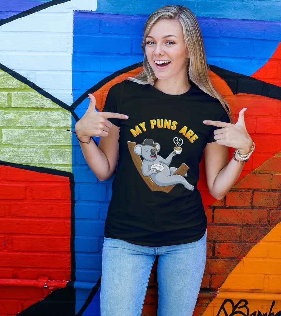 Tea Lover My Puns Are Koala Tea Funny Animal Puns Koala Relaxing With Tea T-Shirt