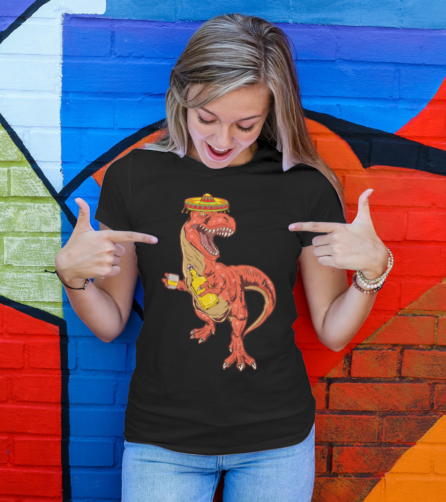 Tequilasaurus Rex Dinosaur Tequila Drinking Team Sombrero Fiesta T-Shirt