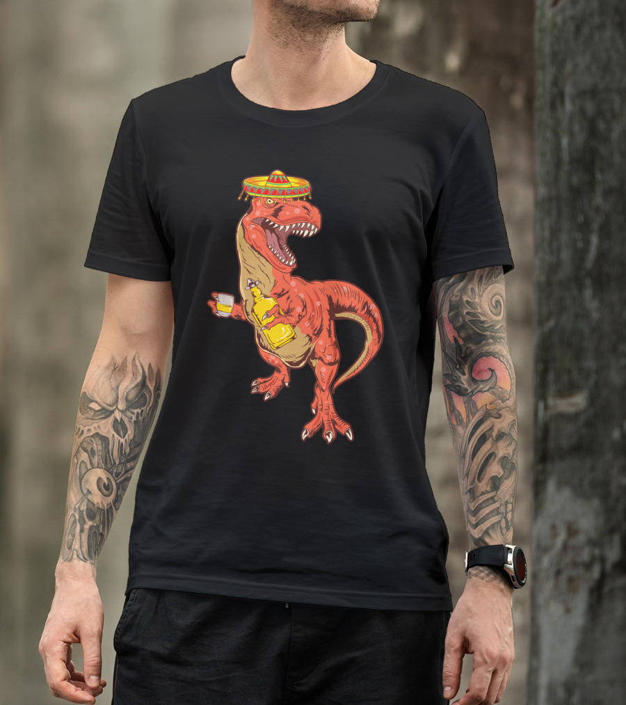 Tequilasaurus Rex Dinosaur Tequila Drinking Team Sombrero Fiesta T-Shirt