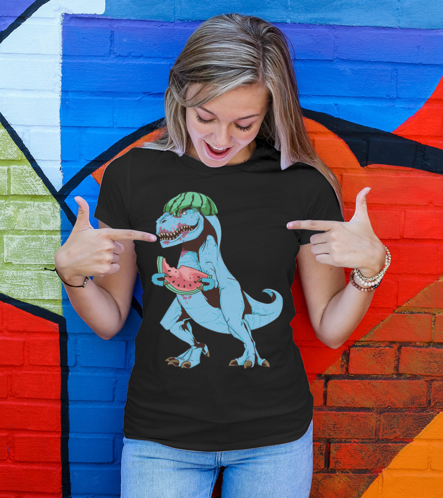 One In A Melon Watermelon Dinosaur Rex Summer Fruit T-Shirt