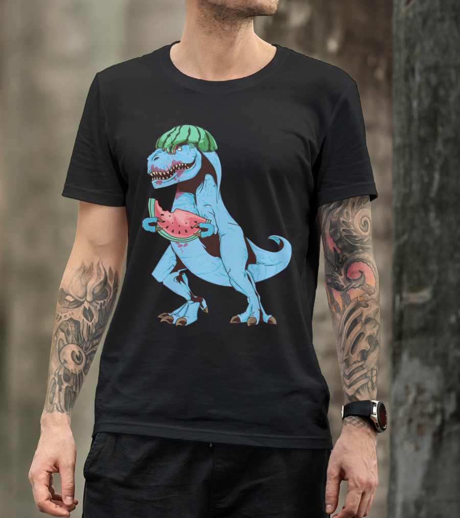 One In A Melon Watermelon Dinosaur Rex Summer Fruit T-Shirt