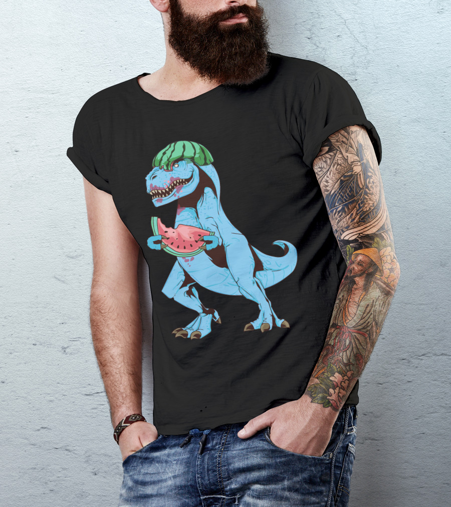 One In A Melon Watermelon Dinosaur Rex Summer Fruit T-Shirt