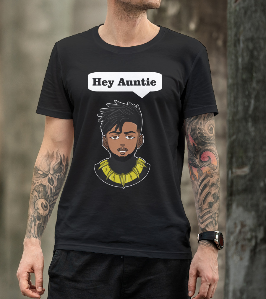 Erik Killmonger Hey Auntie Animated Character Necklace Black Panther T-Shirt