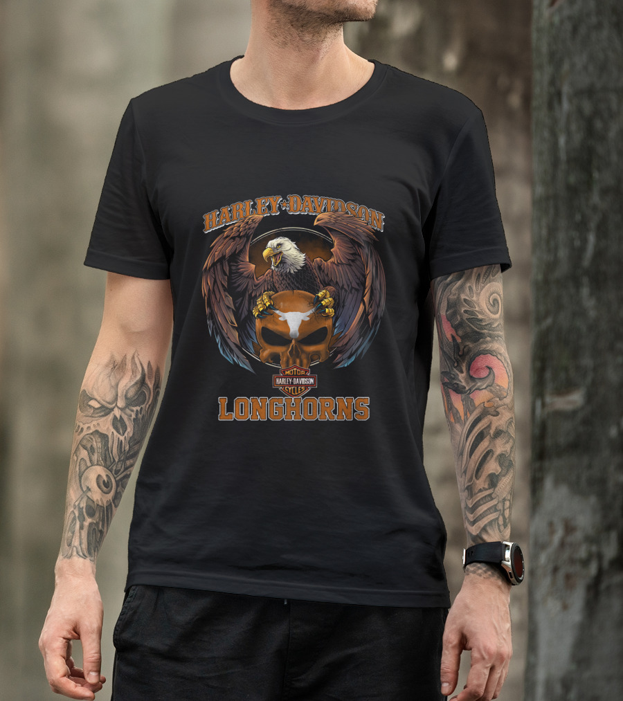Harley Davidson Longhorns Motor Cycles Eagle Texas T-Shirt
