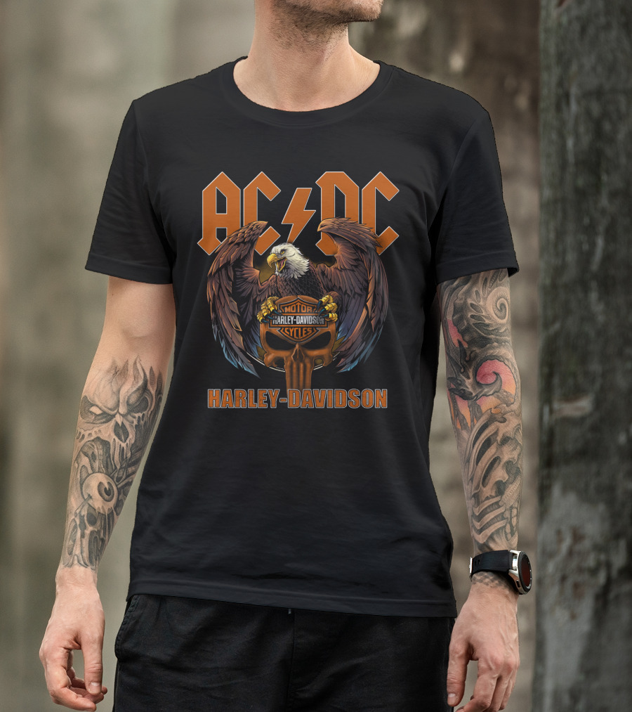 Acdc Harley Davidson Motorcycles Eagle Skulls T-Shirt