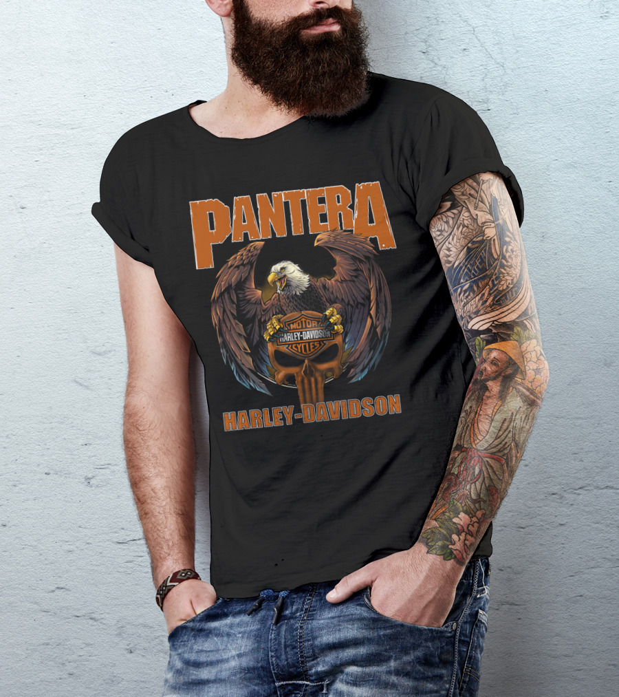 Pantera Eagle With Harley Davidson Motorcycles Iconic Symbol T-Shirt