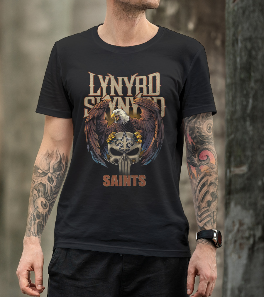 Lynyrd Skynyrd Saints New Orleans Skull Fleur-De-Lis Eagle T-Shirt