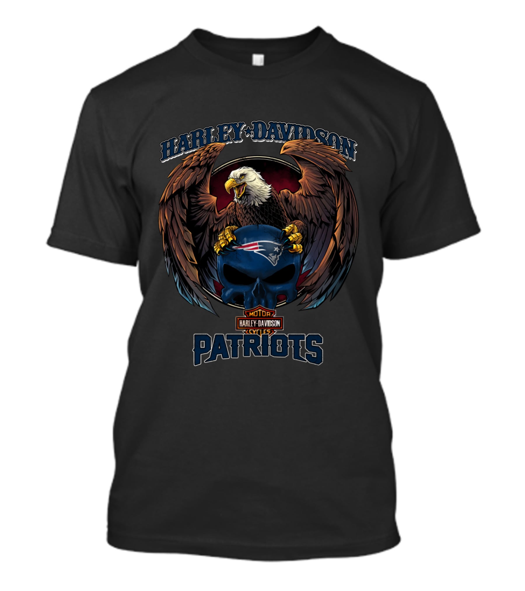 Harley Davidson Motor Cycles New England Patriots Eagle Skull T-Shirt