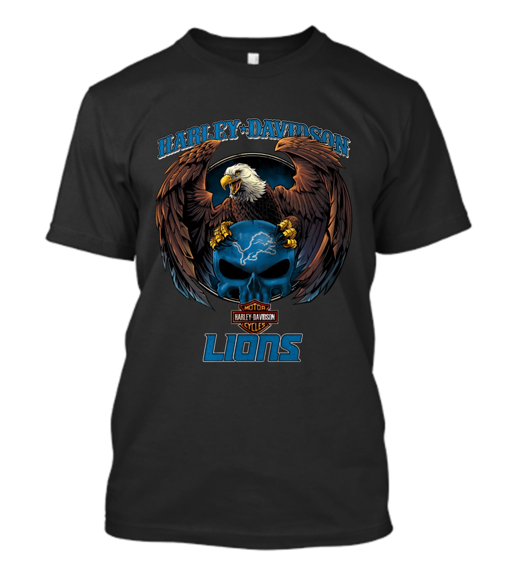 Harley Davidson Motor Cycles Lions Eagle Skull T-Shirt