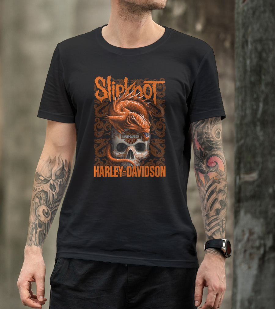Slipknot Harley Davidson Dragon Skull Motif T-Shirt