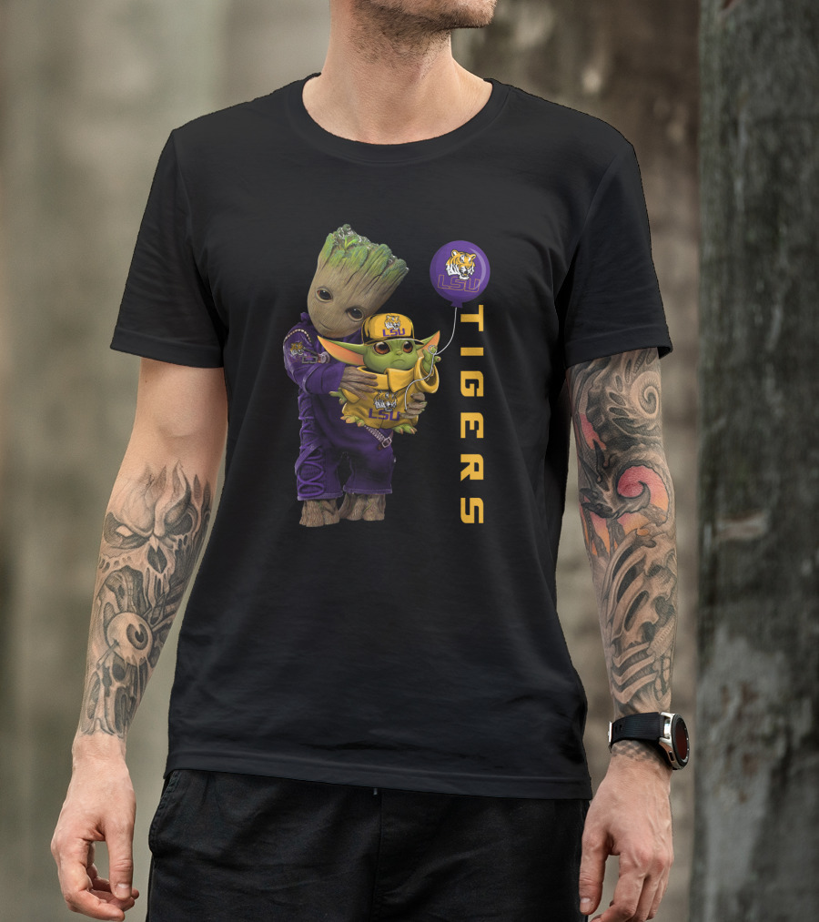 Groot And Baby Yoda Lsu Tigers Fan Gear T-Shirt