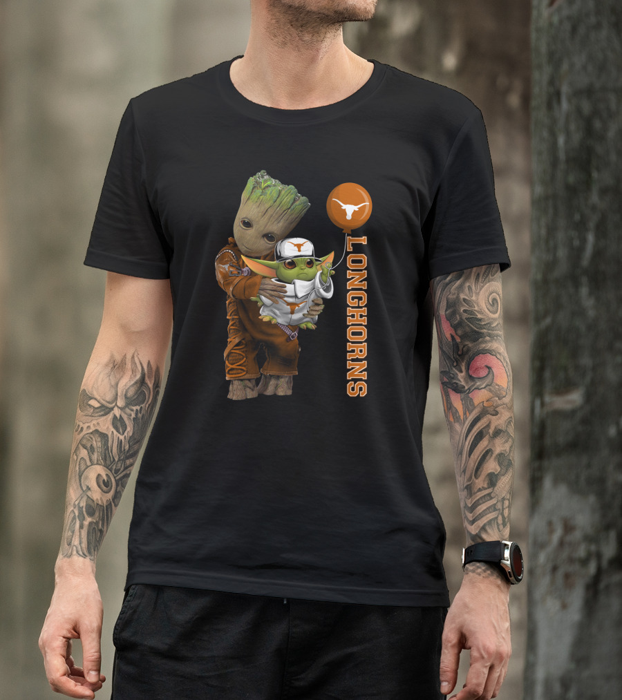 G&Y Texas Longhorns Groot Baby Yoda Balloon T-Shirt