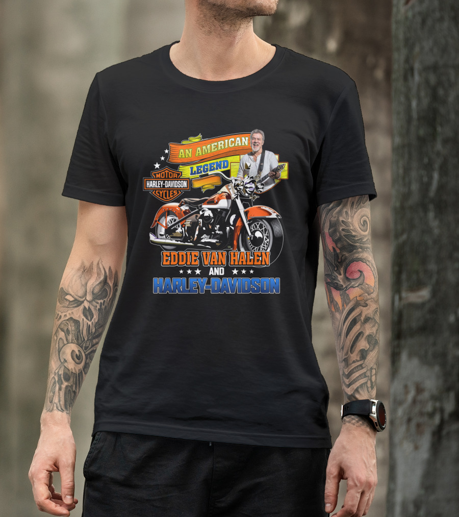 An American Legend Eddie Van Halen And Harley Davidson Cycles T-Shirt