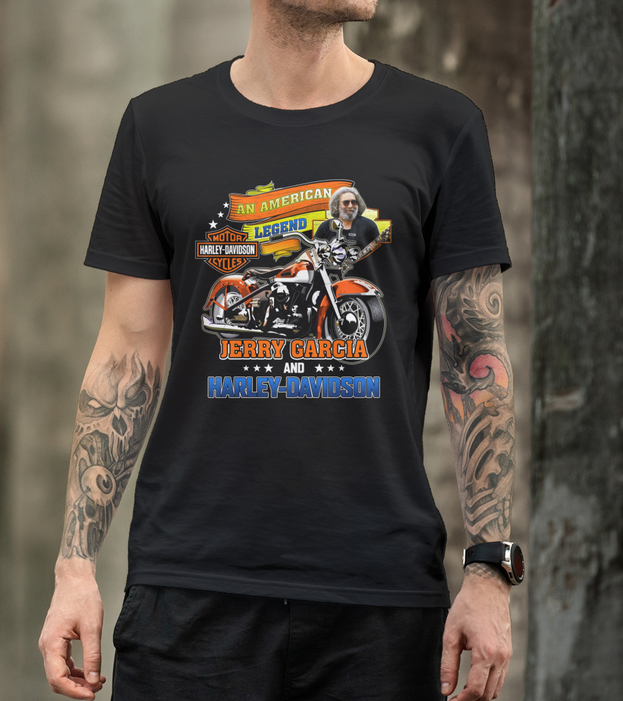 An American Legend Jerry Garcia And Harley Davidson T-Shirt