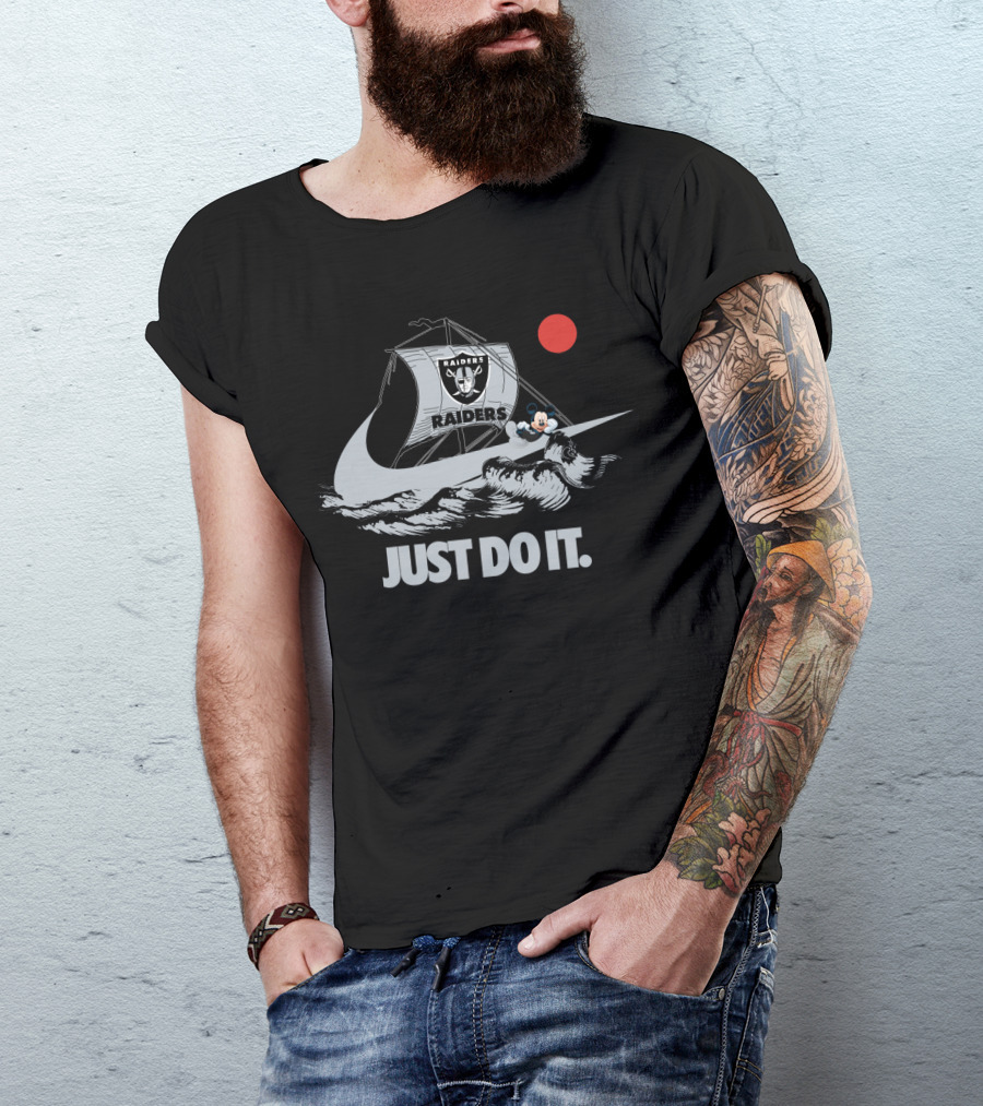 Just Do It Raiders Ship With Cartoon Mouse And Red Sun T-Shirt