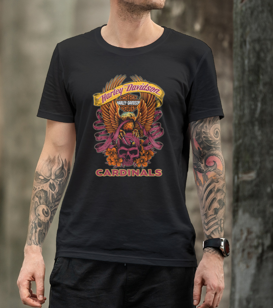 Harley Davidson Cardinals Motor Cycles Eagle Skull Flowers T-Shirt