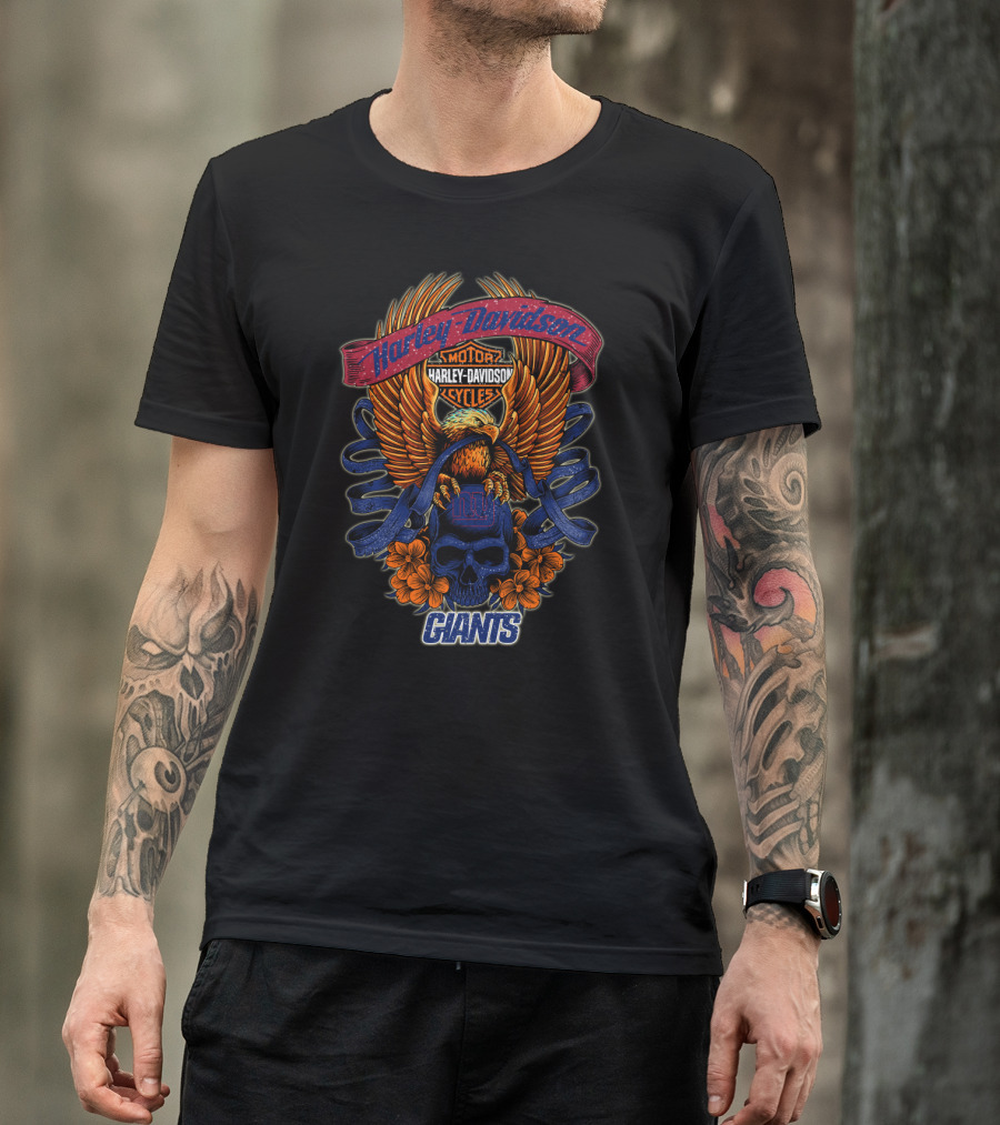 Harley Davidson Motor Cycles Eagle New York Giants T-Shirt