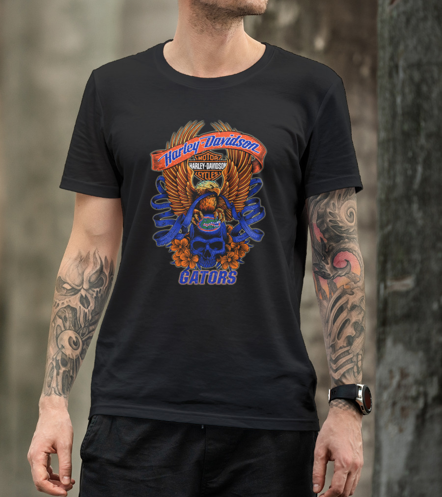 Harley Davidson Gators Florida Motorcycles Eagle Skull T-Shirt