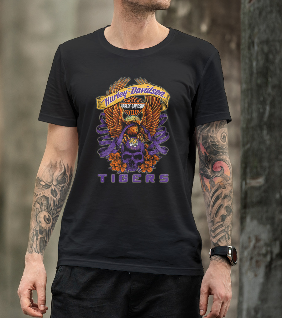 Harley Davidson Motor Cycles Lsu Tigers T-Shirt