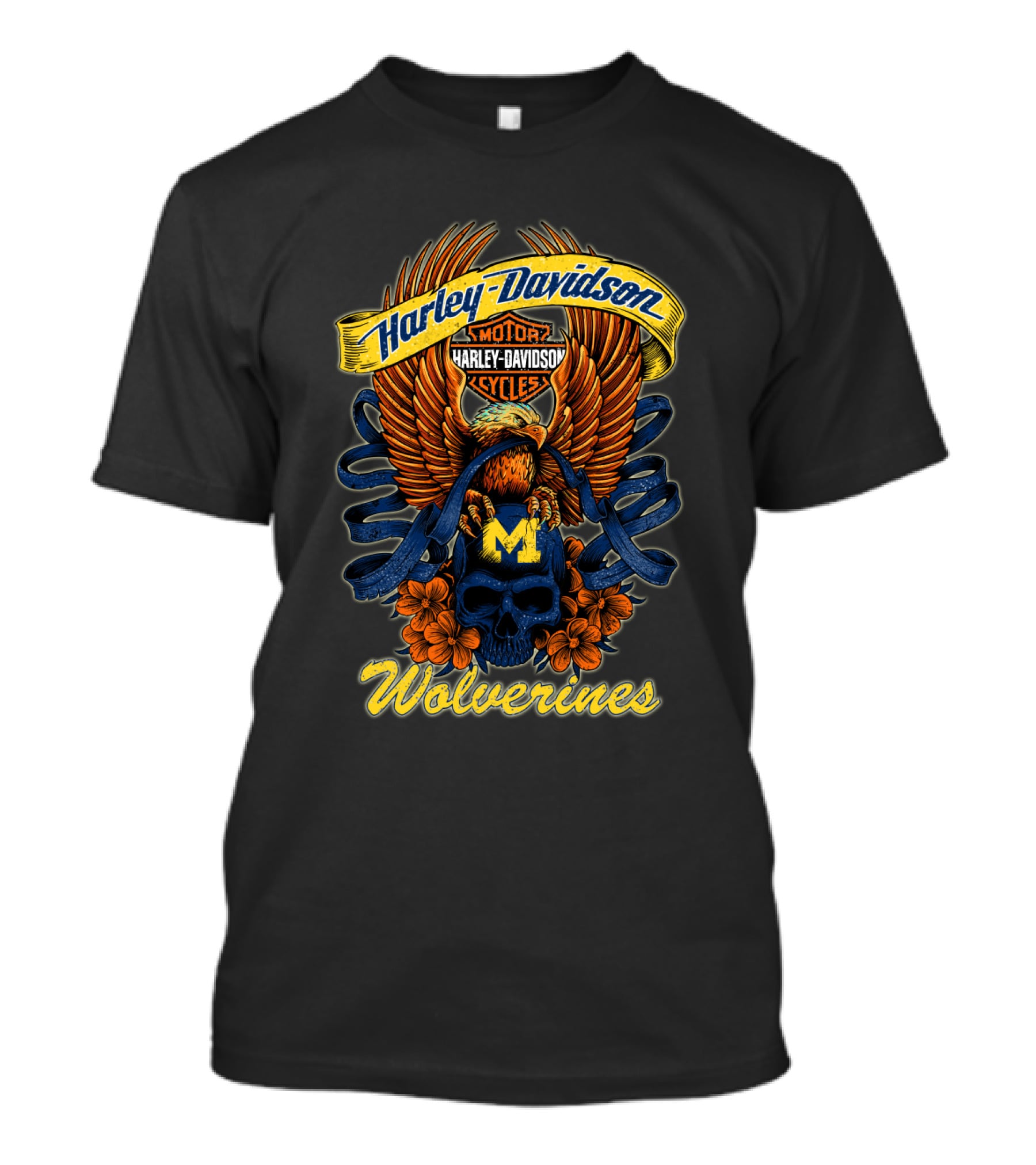 Wolverines Harley Davidson Michigan Motorcycles Eagle Skull T-Shirt
