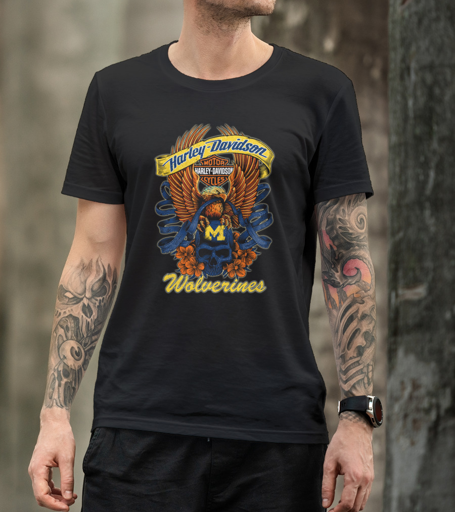 Wolverines Harley Davidson Michigan Motorcycles Eagle Skull T-Shirt