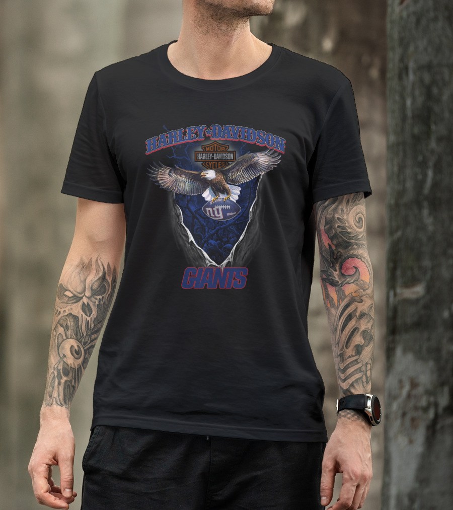 Harley Davidson Motor Cycles Giants Ny Football T-Shirt