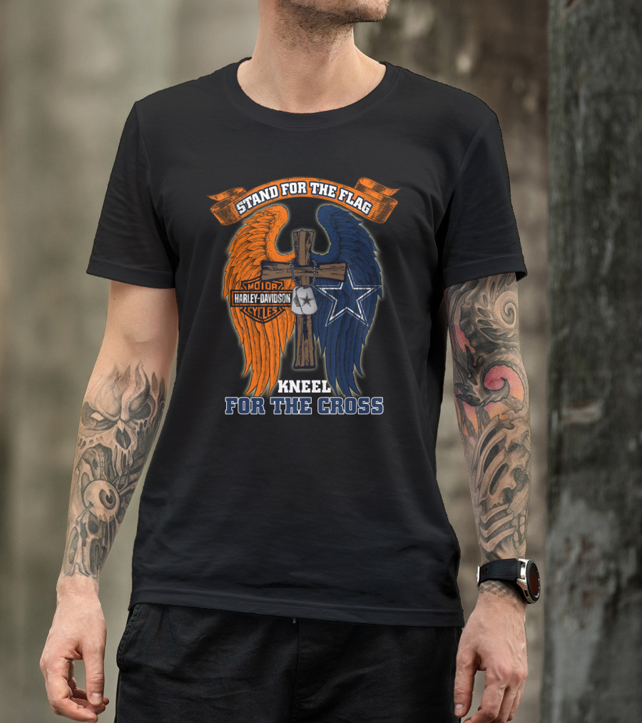Stand For The Flag Kneel For The Cross Harley Davidson Dallas Cowboys T-Shirt