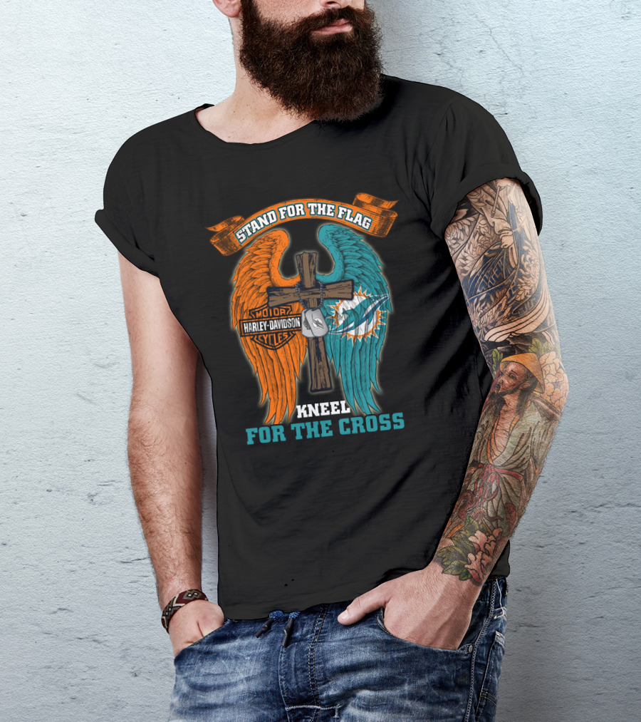 Stand For The Flag Kneel For The Cross Miami Dolphins Harley Davidson T-Shirt