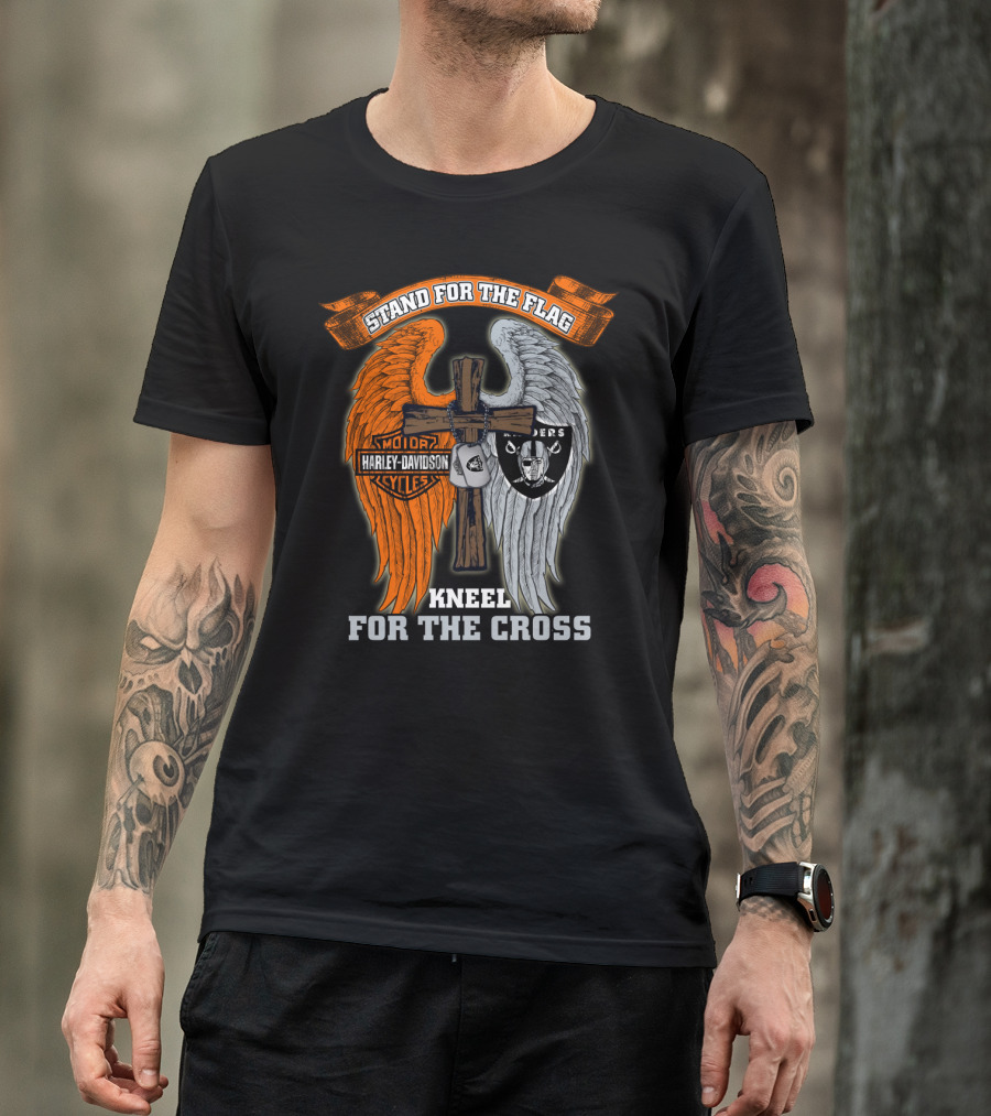Stand For The Flag Harley Davidson Kneel For The Cross Raiders T-Shirt
