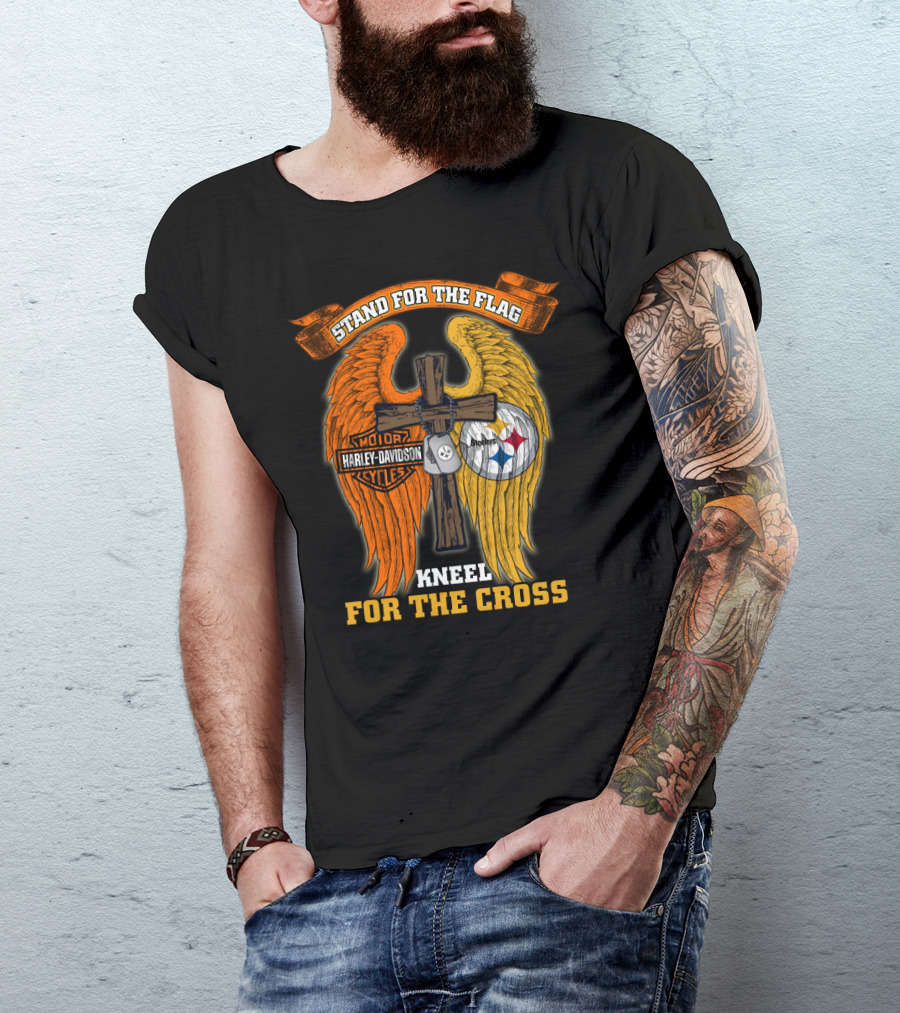 Stand For The Flag Kneel For The Cross Harley Davidson Pittsburgh Steelers Wings T-Shirt