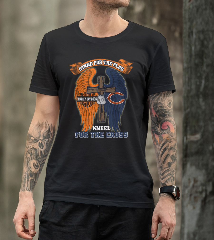 Stand For The Flag Kneel For The Cross Harley Davidson Chicago Bears T-Shirt