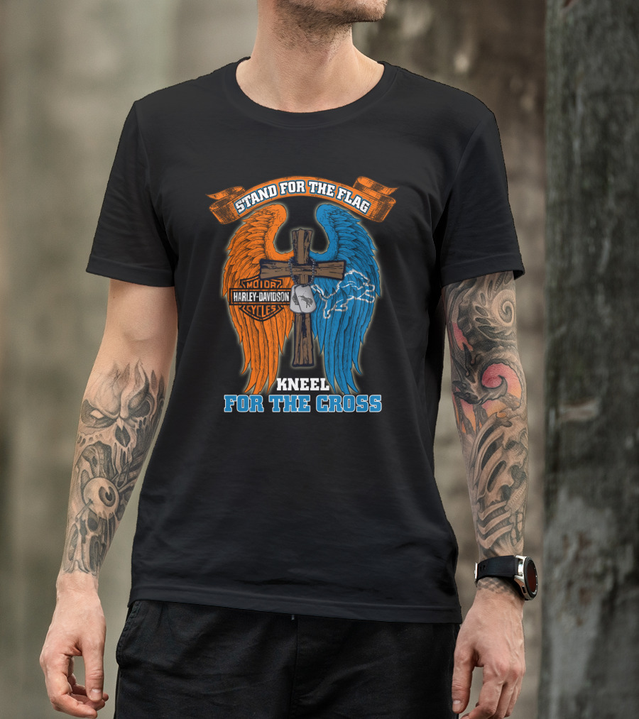 Stand For The Flag Kneel For The Cross Harley Davidson Detroit Lions T-Shirt