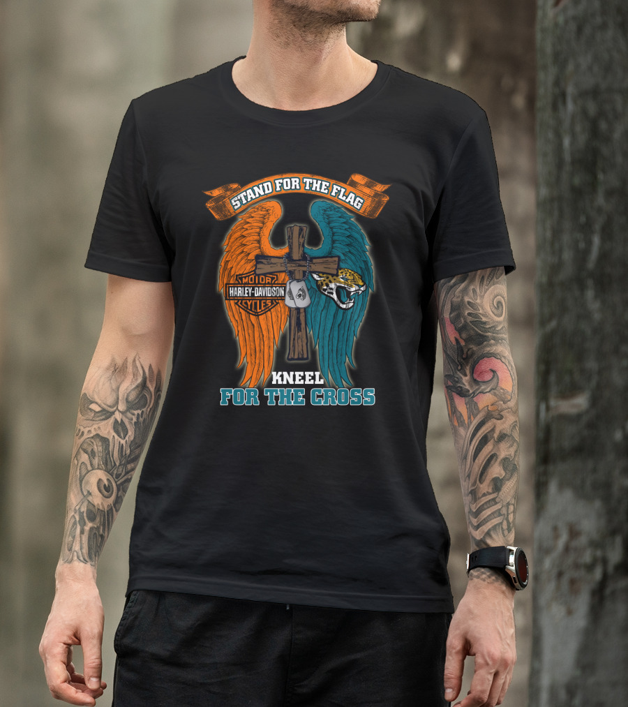 Stand For The Flag Kneel For The Cross Harley Davidson Motorcycles Jacksonville Jaguars T-Shirt