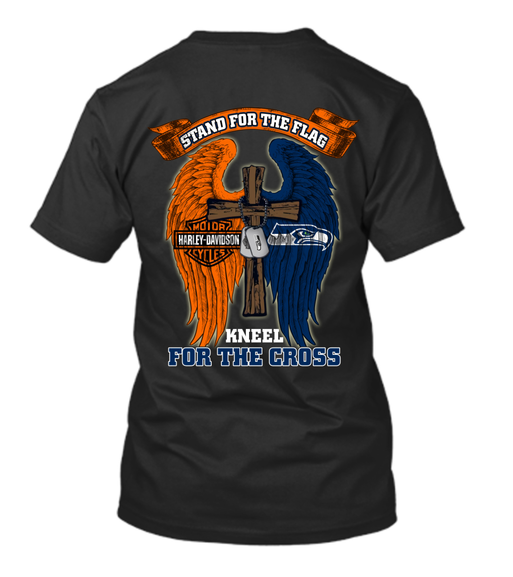 Stand For The Flag Kneel For The Cross Harley Davidson Motor Cycles Seattle Seahawks T-Shirt