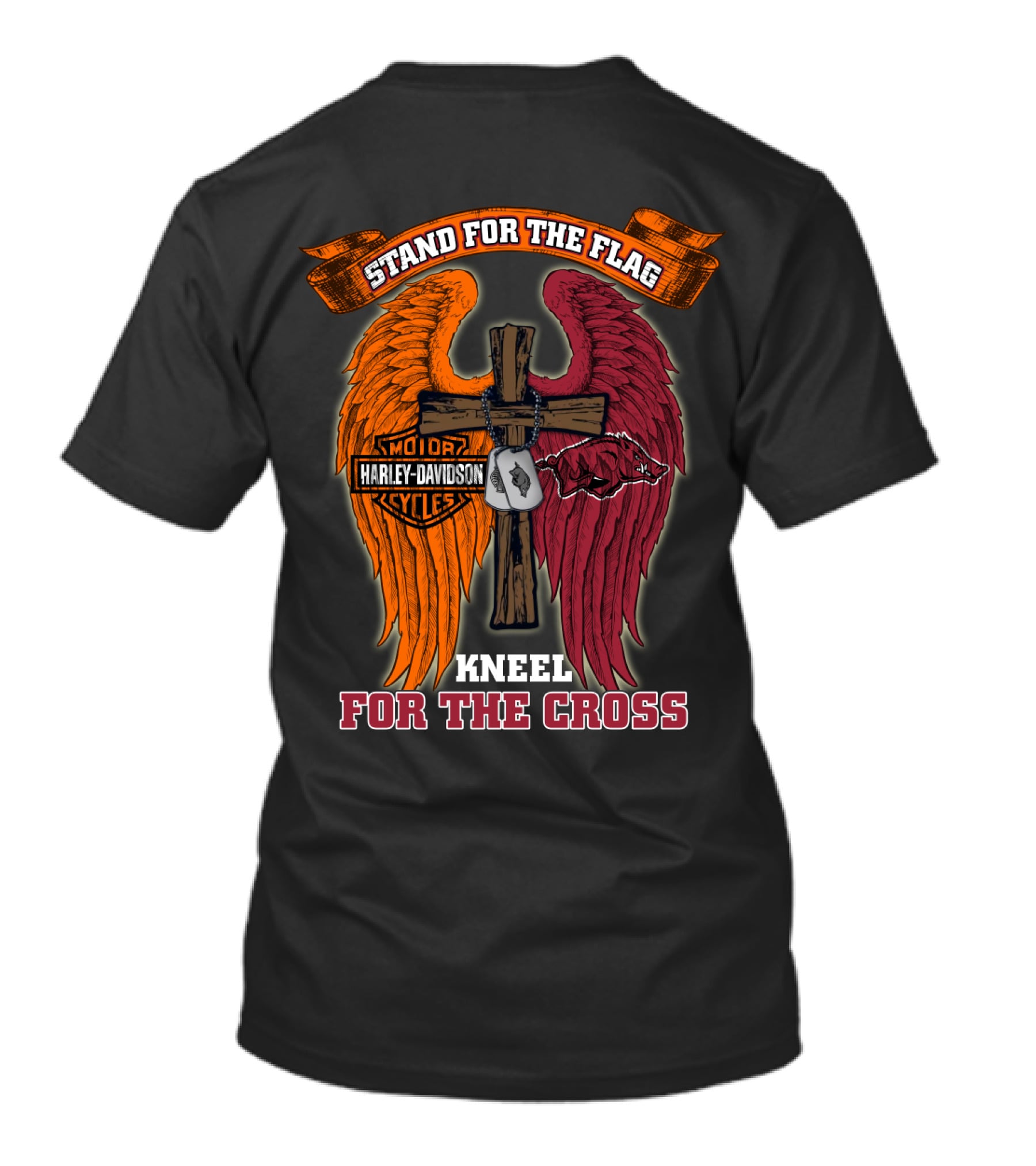 Stand For The Flag Kneel For The Cross Harley Davidson Arkansas Razorbacks T-Shirt