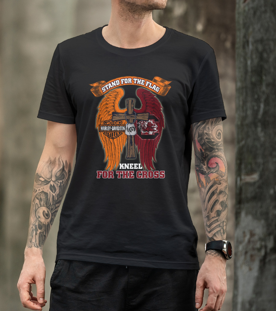 Stand For The Flag Kneel For The Cross Harley Davidson South Carolina Gamecocks T-Shirt