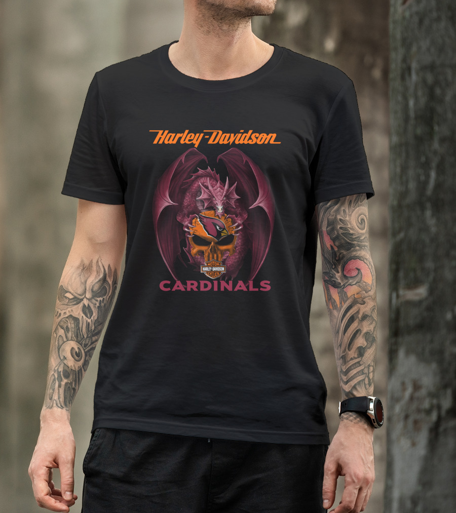 Harley Davidson Arizona Cardinals Dragon Rojo Y Negro Nfl T-Shirt