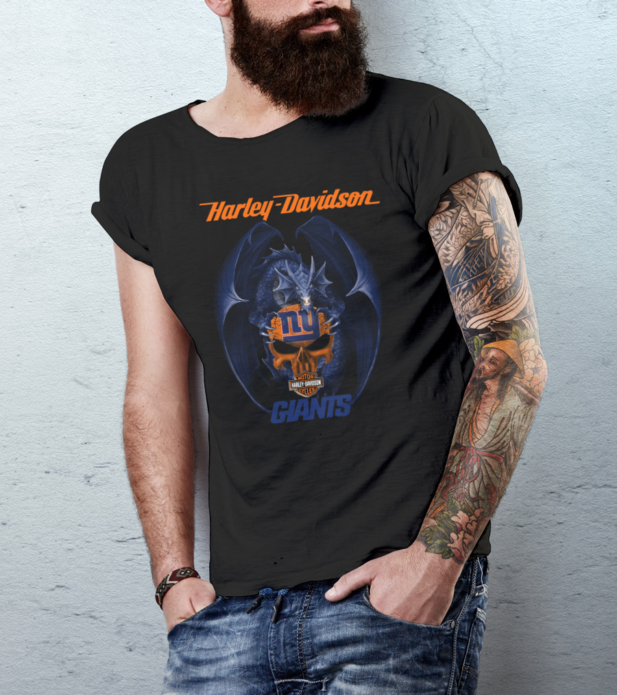 Harley Davidson New York Giants Blue Dragon T-Shirt