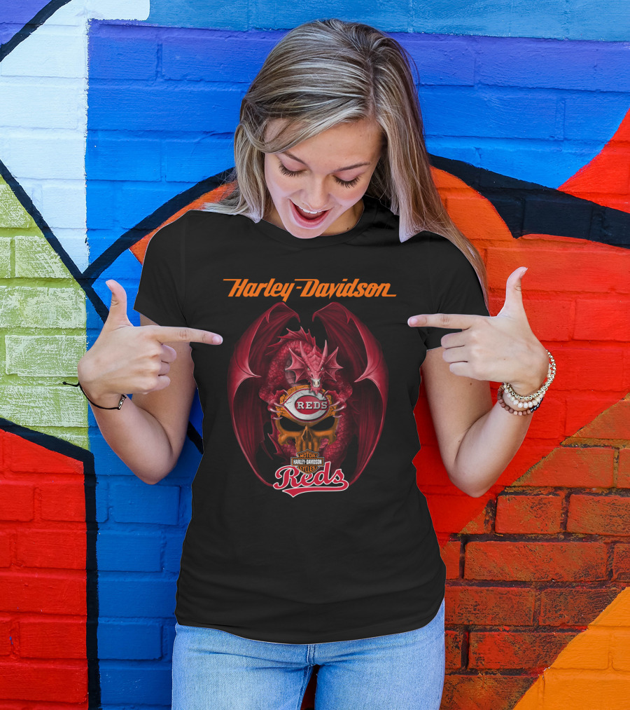 Harley Davidson Motor Cycles Reds Dragon Cincinnati Reds T-Shirt