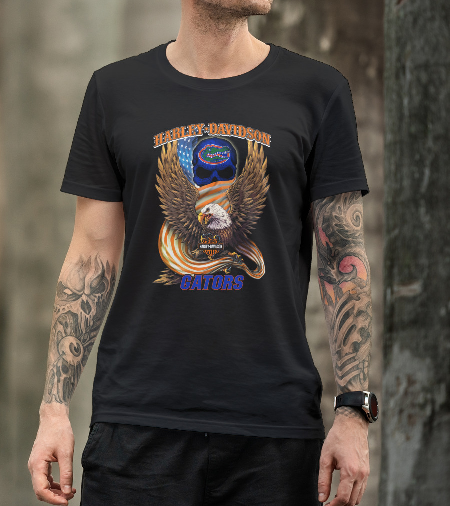 Harley Davidson Cycles Gators Florida Gators Eagle American Flag T-Shirt