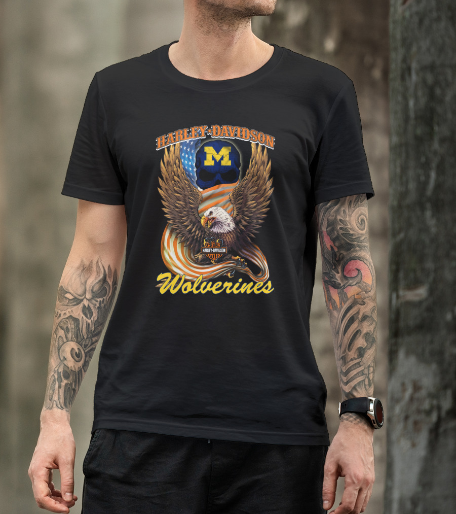 Harley Davidson Michigan Wolverines Eagle And Skull T-Shirt