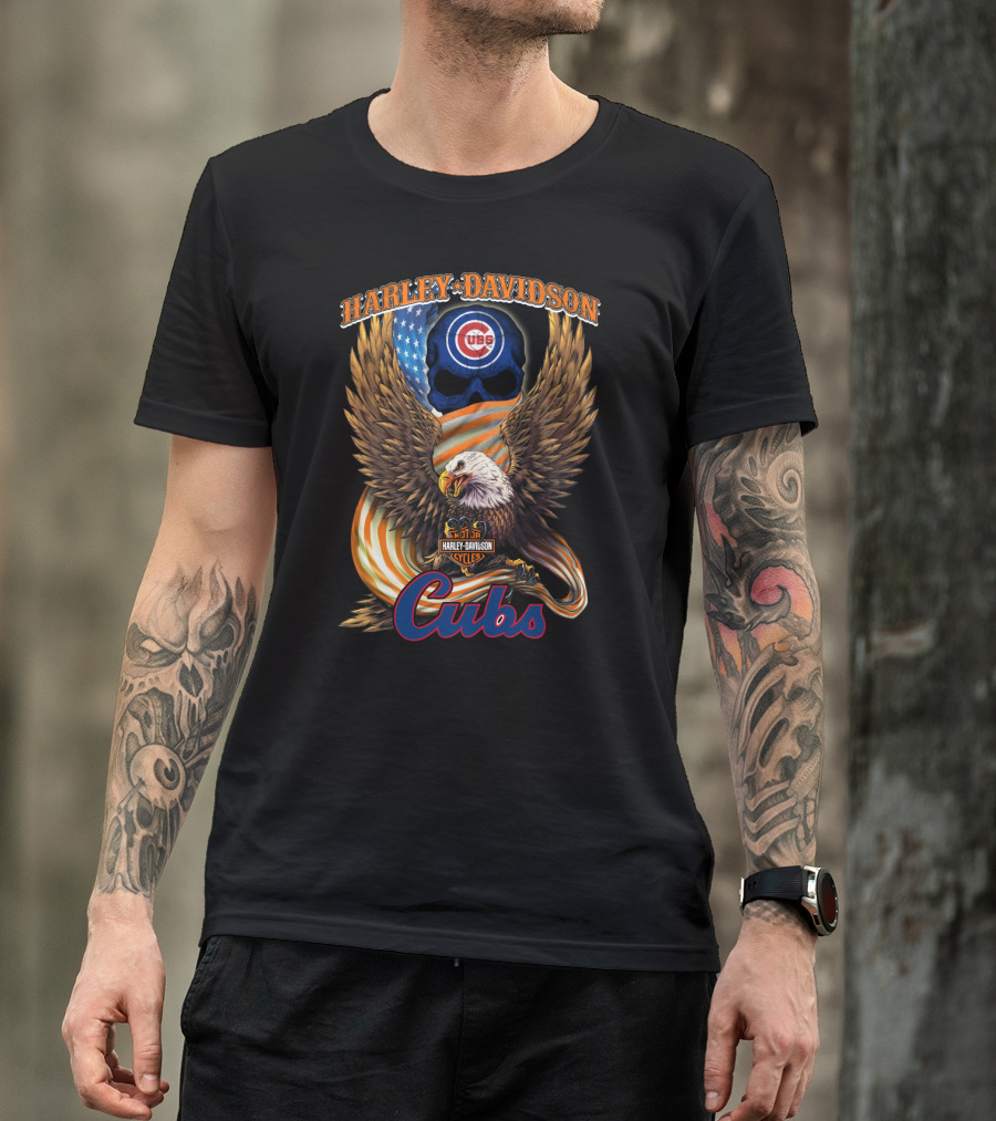 Harley Davidson Chicago Cubs American Eagle Flag T-Shirt