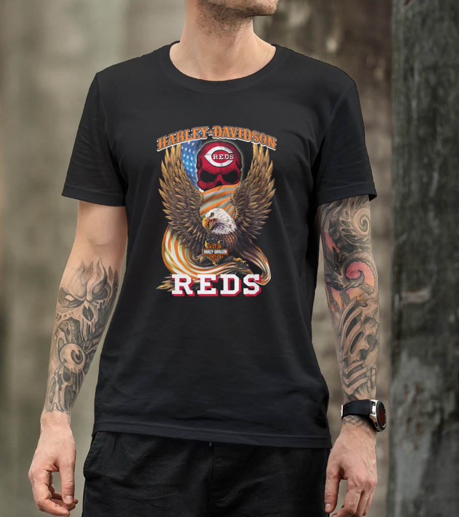 Harley Davidson Cincinnati Reds American Eagle Cycles T-Shirt