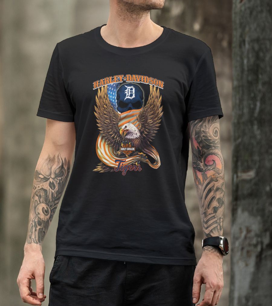 Harley Davidson Detroit Tigers Eagle Mlb Cycles T-Shirt