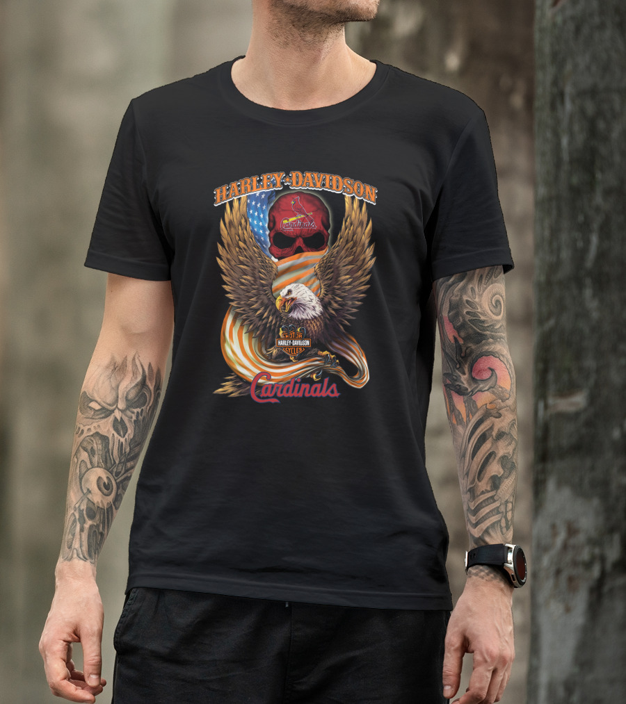 Harley Davidson St Louis Cardinals Cycles Eagle Flag T-Shirt
