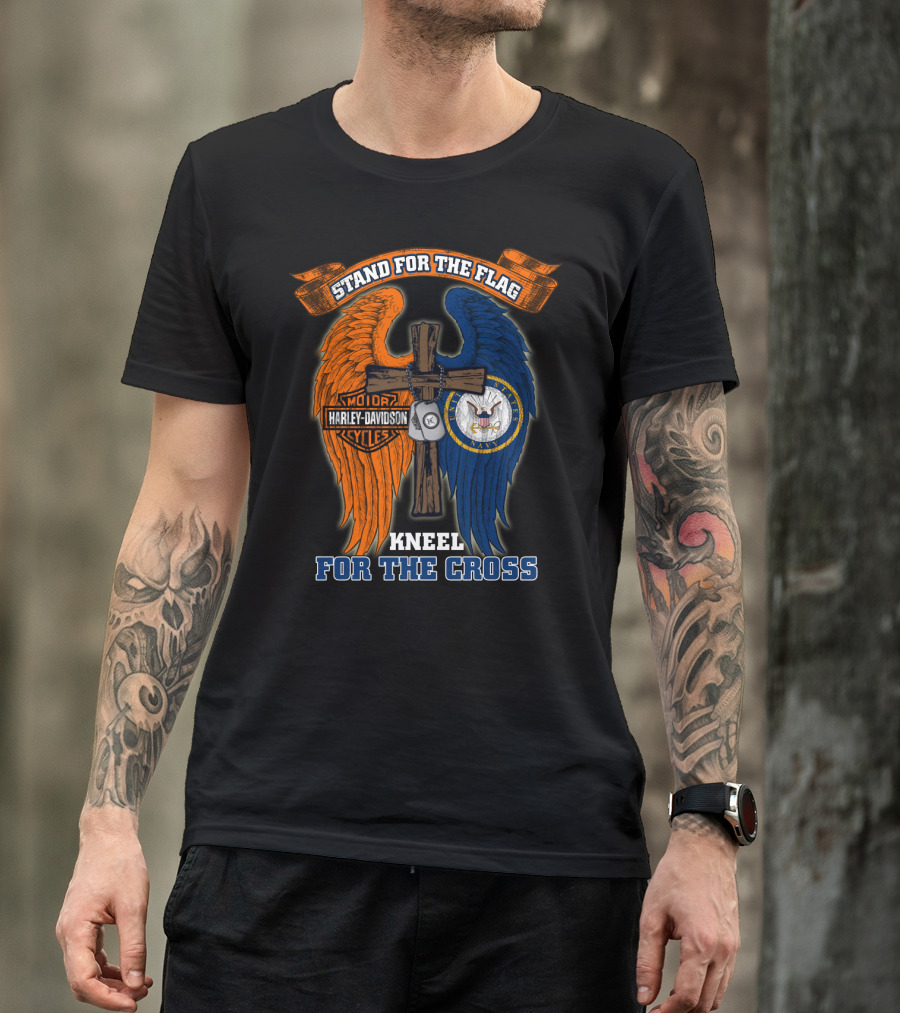 Stand For The Flag Harley Davidson Us Navy Kneel For The Cross T-Shirt