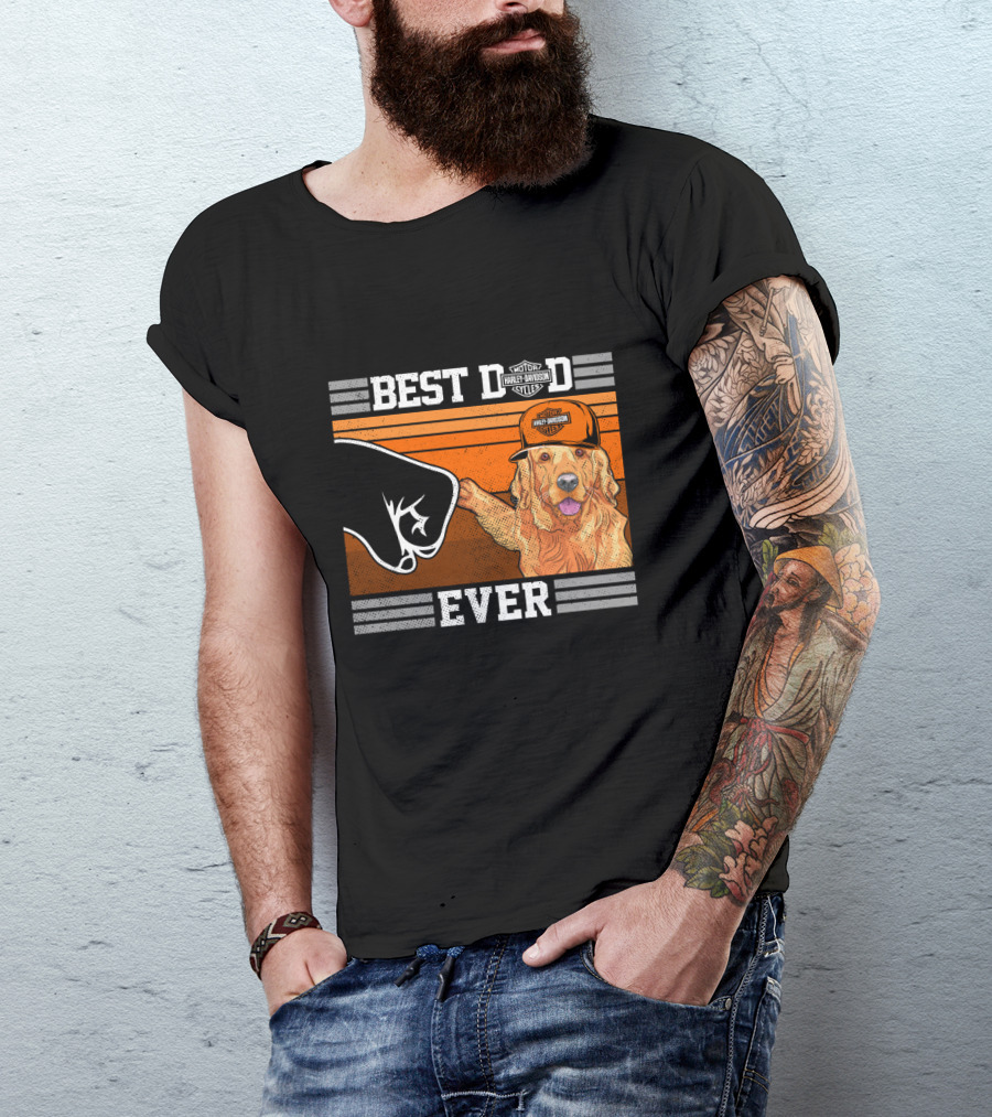 Best Dad Ever Motor Harley Davidson Cycles Golden Retriever Hat Fist Bump T-Shirt